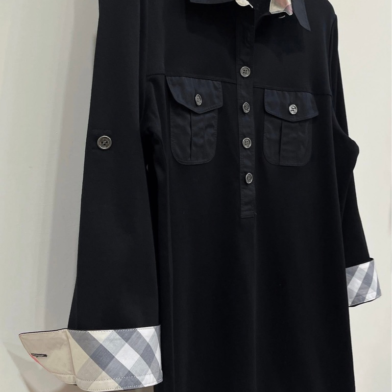 Burberry 倫敦 二穿反褶格紋口袋戰馬上衣近全新 黑-6