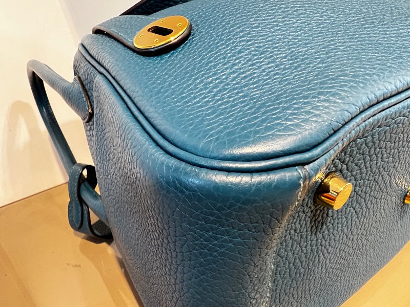 Hermes 普魯斯海峽綠 T/C皮 Lindy26金釦手提肩背包-5