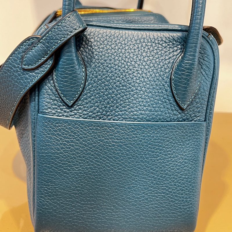 Hermes 普魯斯海峽綠 T/C皮 Lindy26金釦手提肩背包-21