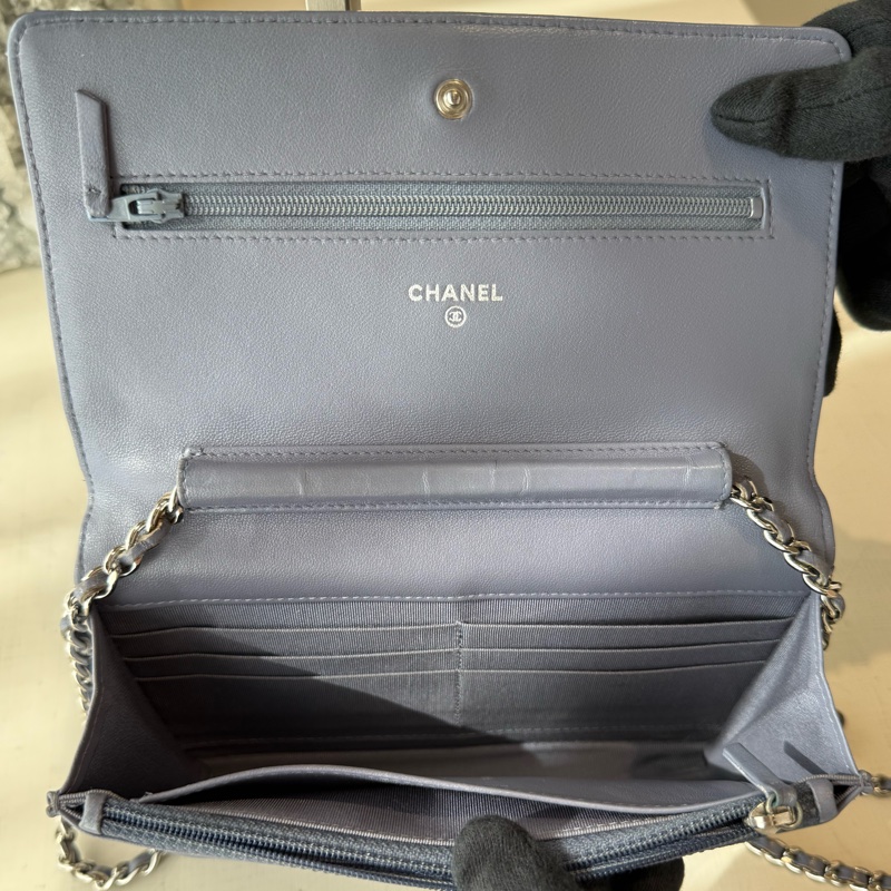 CHANEL 藍灰色菱格紋 WOC 16開-9