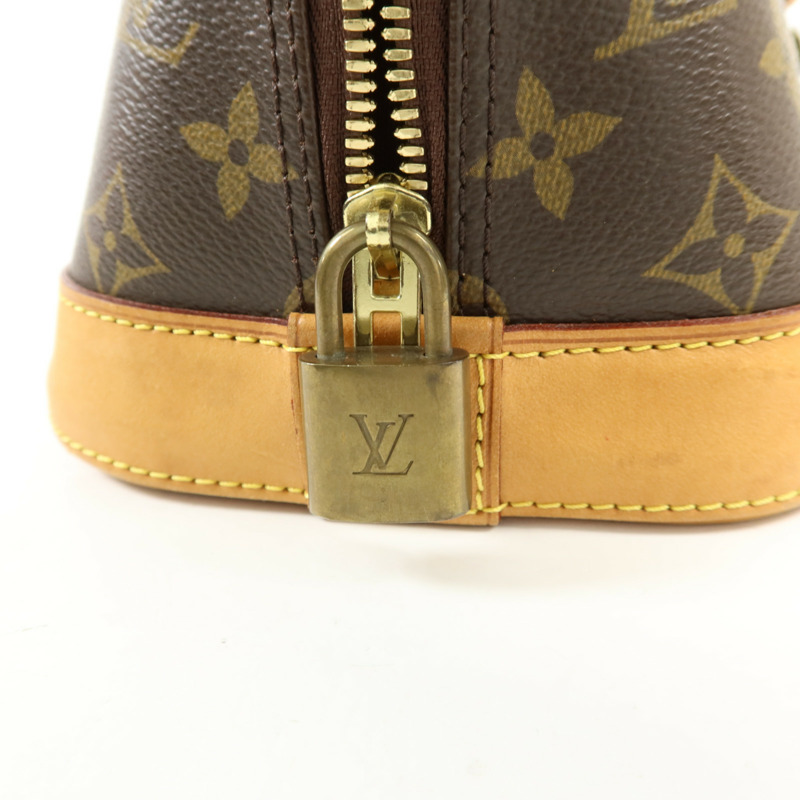 LOUIS VUITTON Monogram Alma金扣手挽袋棕色-8