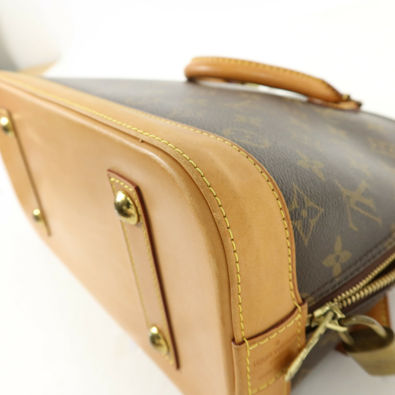 LOUIS VUITTON Monogram Alma金扣手挽袋棕色-12