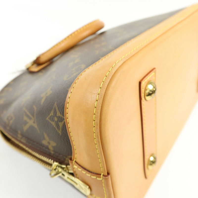 LOUIS VUITTON Monogram Alma金扣手挽袋棕色-13