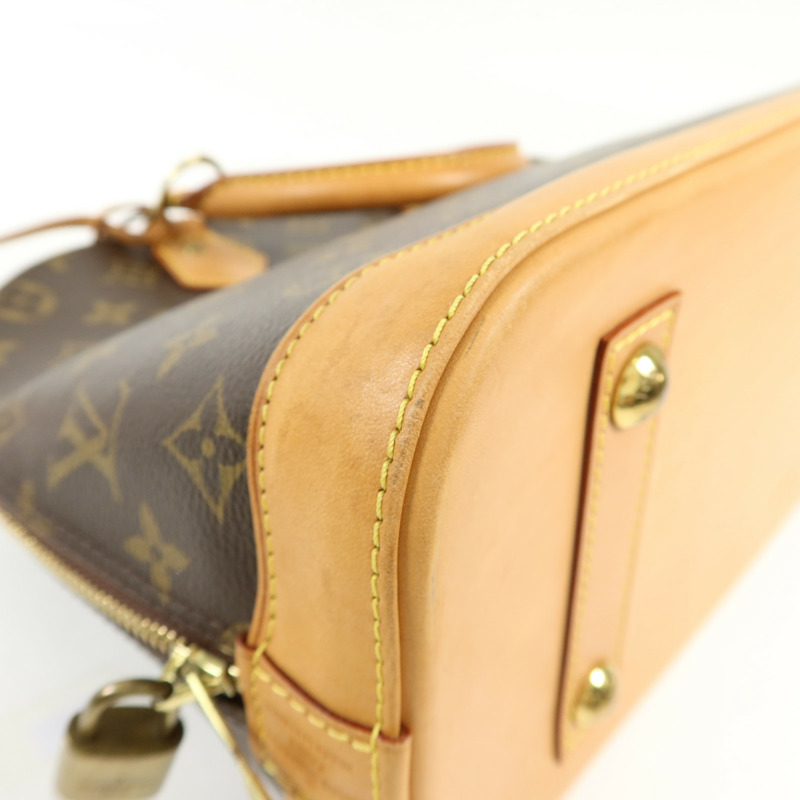 LOUIS VUITTON Monogram Alma金扣手挽袋棕色-15