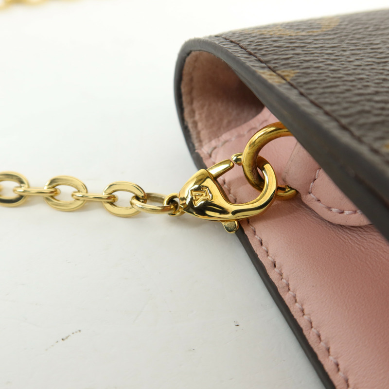 LOUIS VUITTON Monogram Flore Chain Wallet金扣鏈帶肩背袋-10