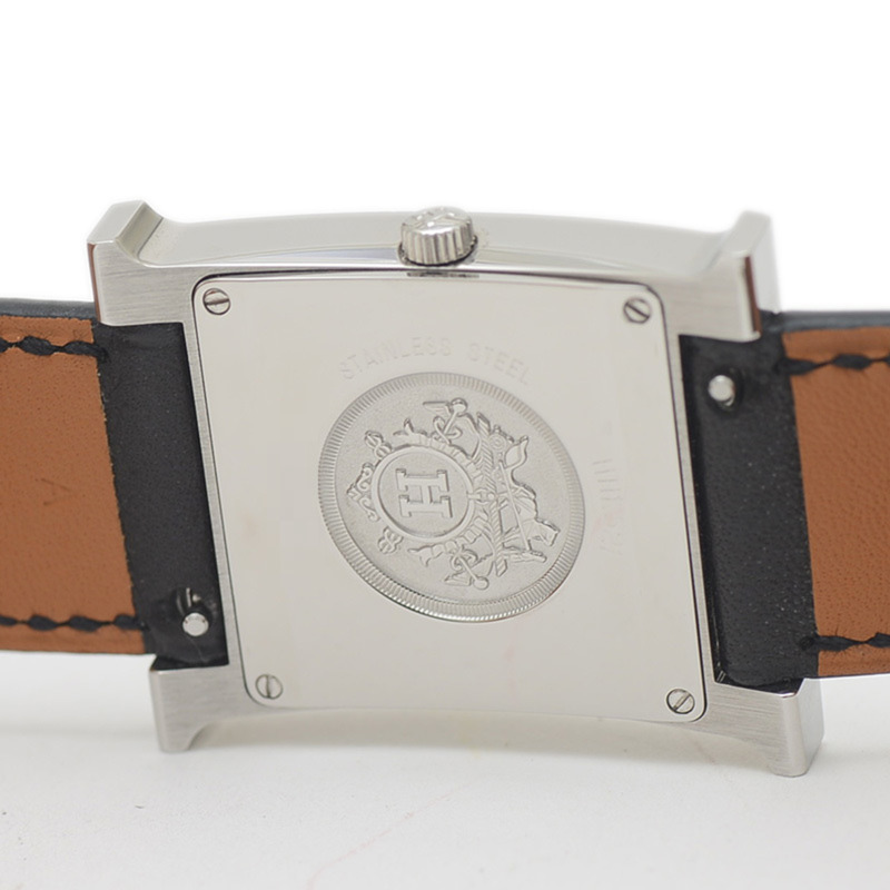 愛馬仕 H 手錶 PM 黑漆 女款 白色錶盤 石英 HH1.521-6