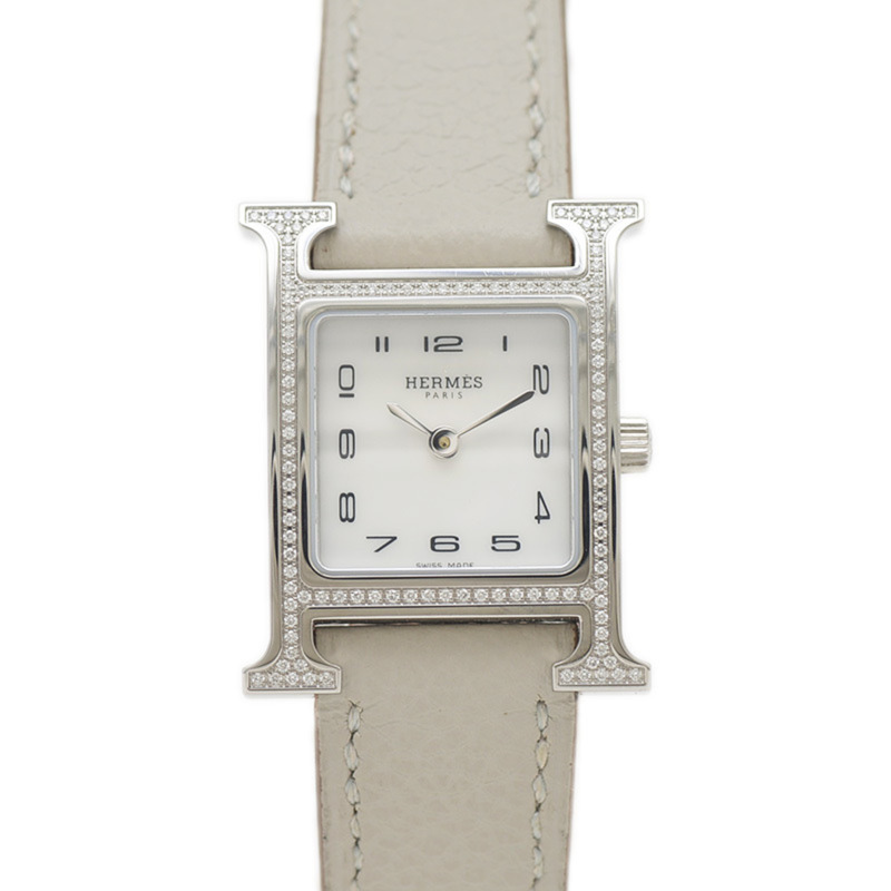 愛馬仕 H 迷你腕錶 女款 貝殼錶盤 不鏽鋼 鑽石 石英機芯 HH1.235-0