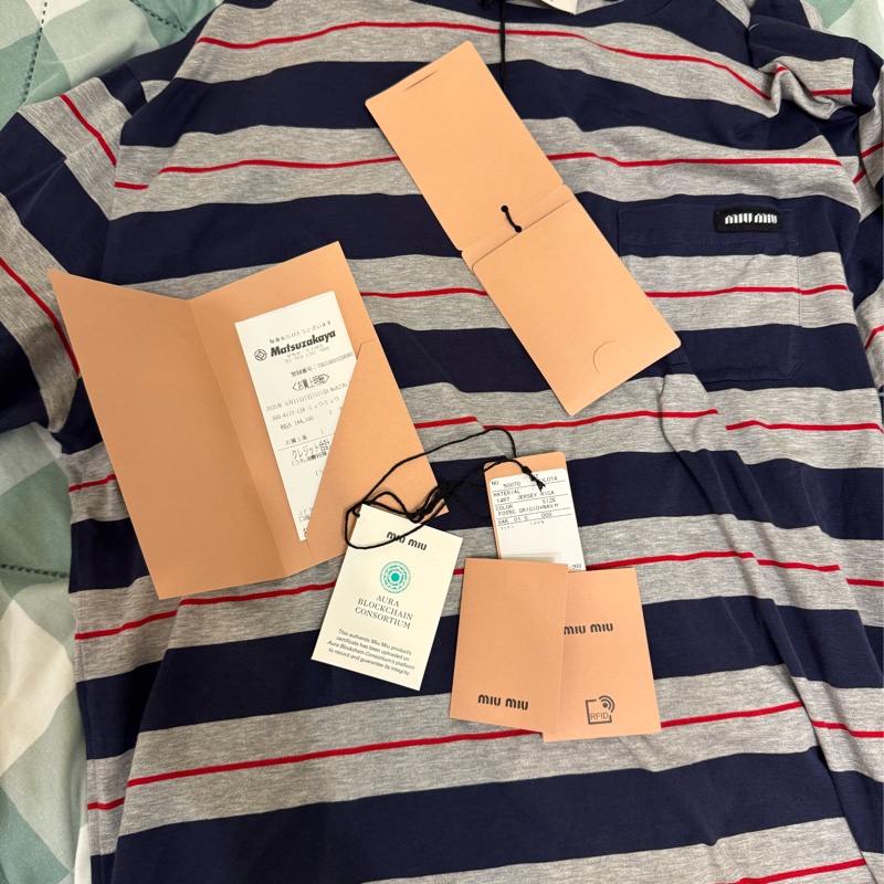 全新miu miu紅藍條紋oversize大T恤衛衣-3