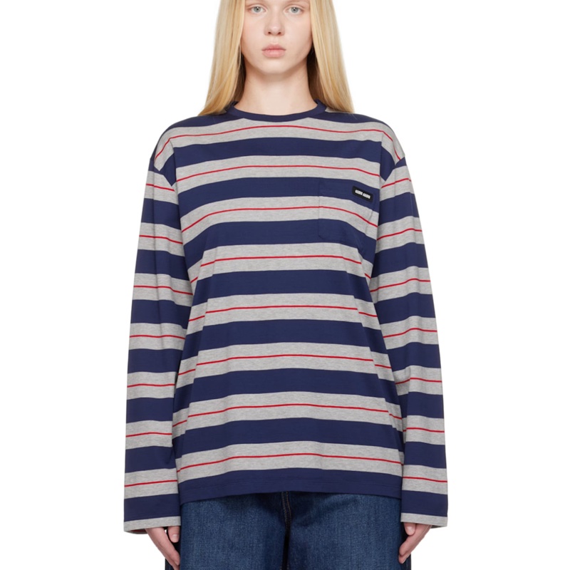 全新miu miu紅藍條紋oversize大T恤衛衣-5