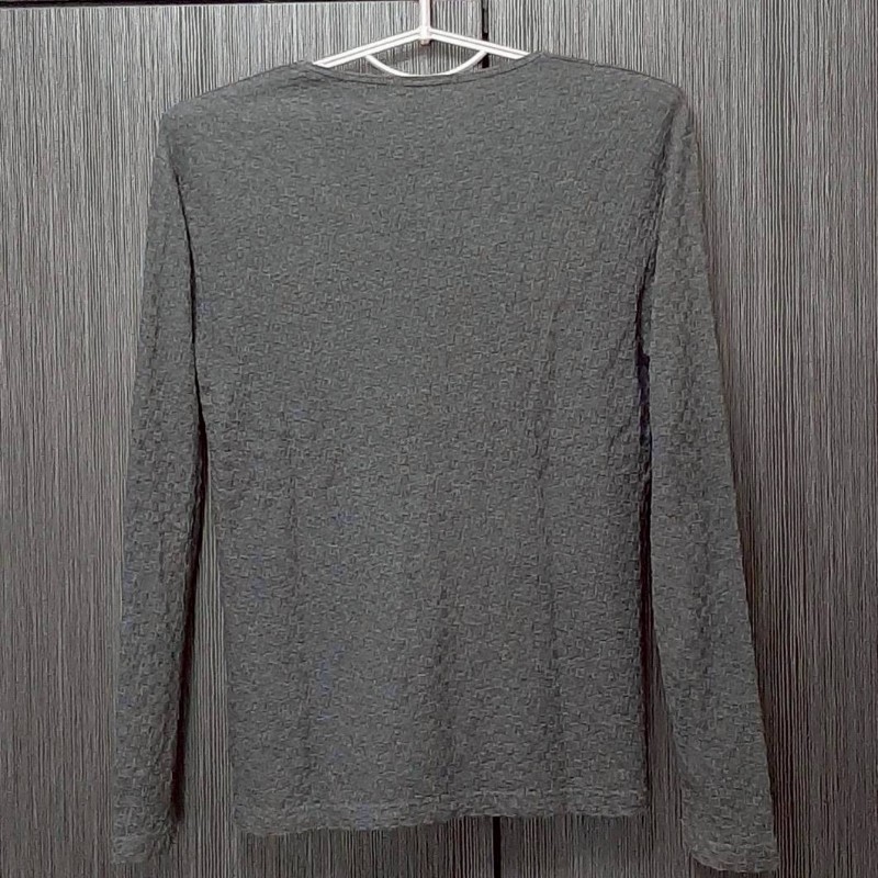 絕版BURBERRY 博柏利 BLACK LABEL 黑標 戰馬 男木炭灰華夫格長袖上衣2號-1