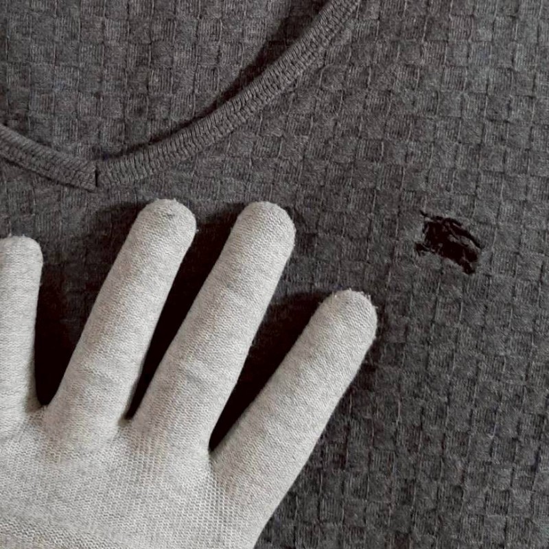 絕版BURBERRY 博柏利 BLACK LABEL 黑標 戰馬 男木炭灰華夫格長袖上衣2號-4