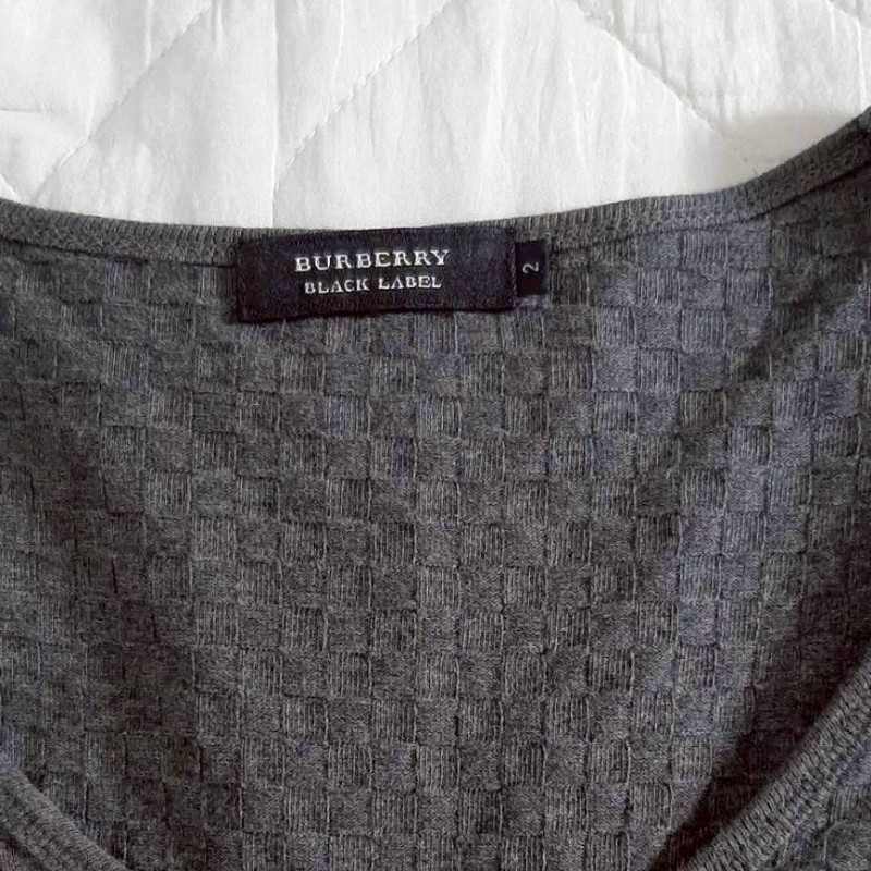 絕版BURBERRY 博柏利 BLACK LABEL 黑標 戰馬 男木炭灰華夫格長袖上衣2號-6