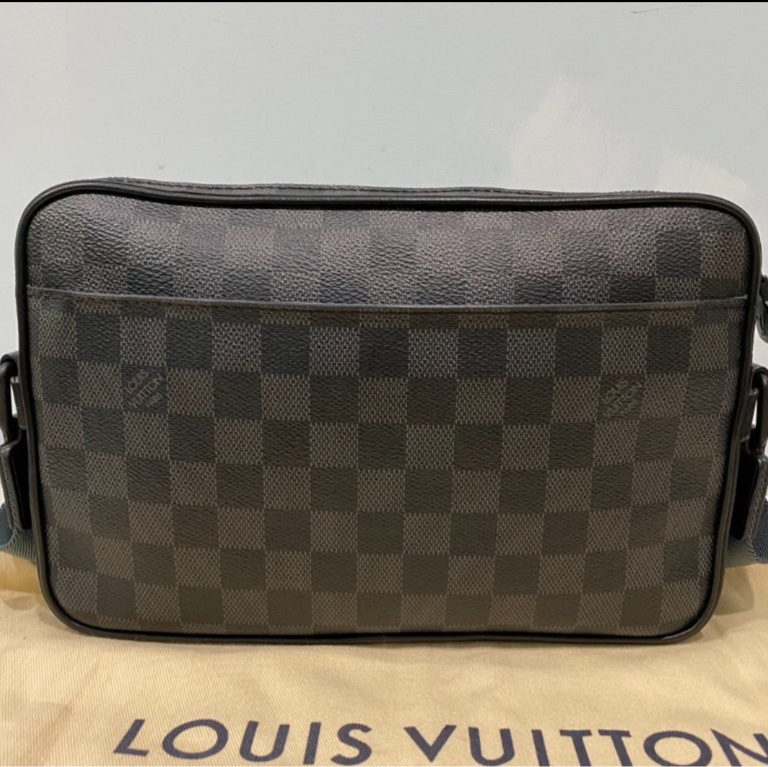 Louis Vuitton 黑棋盤格帆布拉鍊斜背郵差包-4