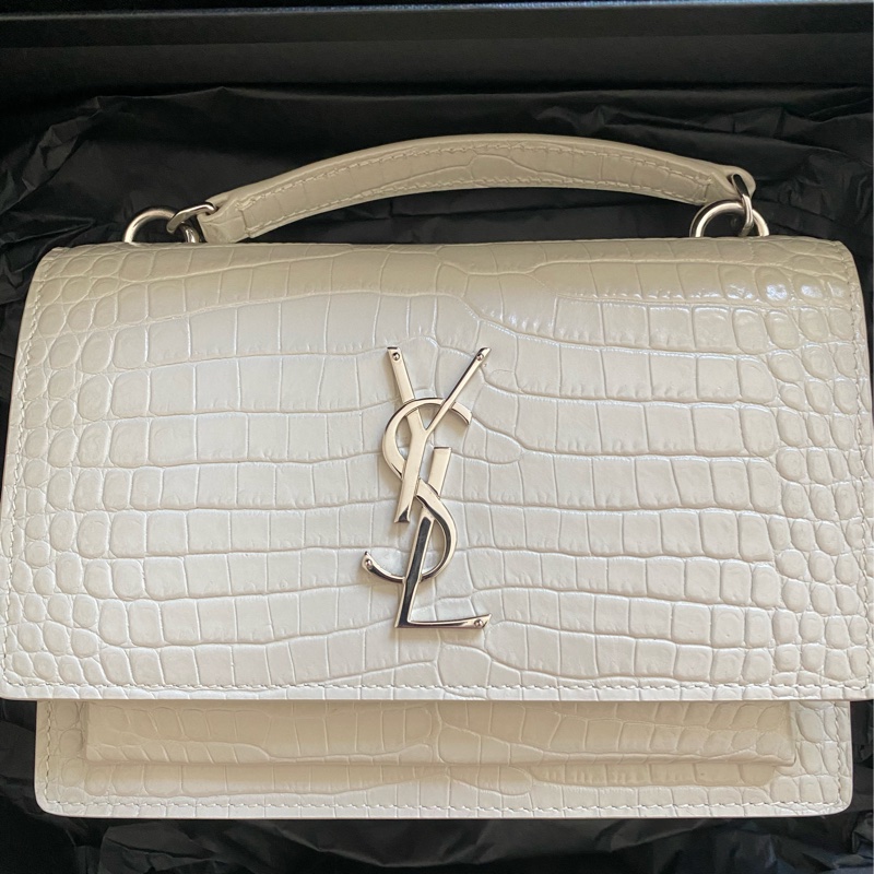YSL Sunset WOC 白色鱷魚壓紋牛皮～白銀配色-5