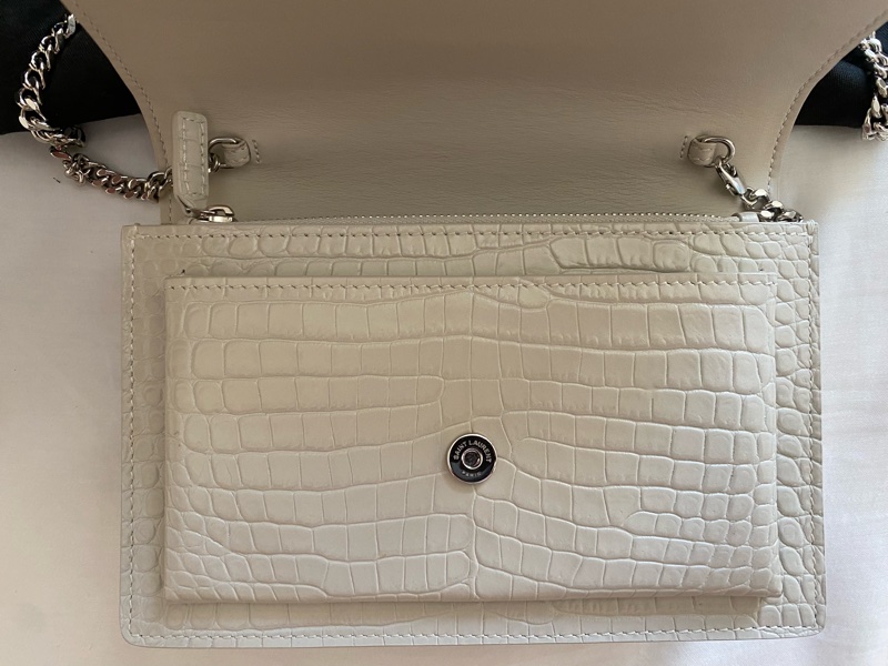 YSL Sunset WOC 白色鱷魚壓紋牛皮～白銀配色-9