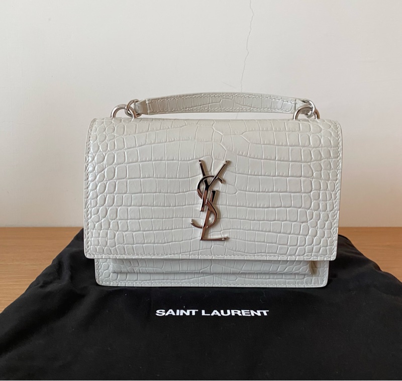 YSL Sunset WOC 白色鱷魚壓紋牛皮～白銀配色-0