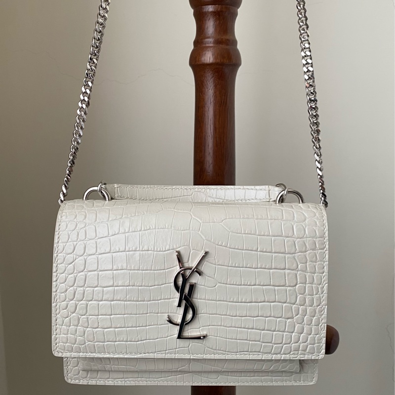 YSL Sunset WOC 白色鱷魚壓紋牛皮～白銀配色-1