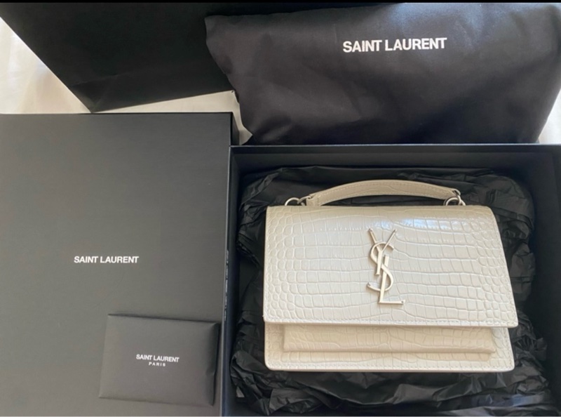 YSL Sunset WOC 白色鱷魚壓紋牛皮～白銀配色-2