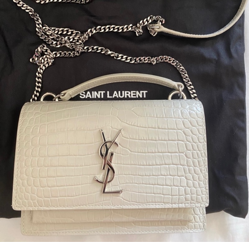 YSL Sunset WOC 白色鱷魚壓紋牛皮～白銀配色-3