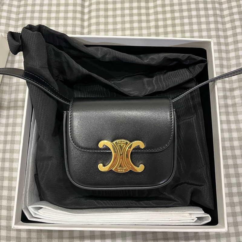 CELINE 斜背包 小包 CLAUDE 黑金 小廢包-1