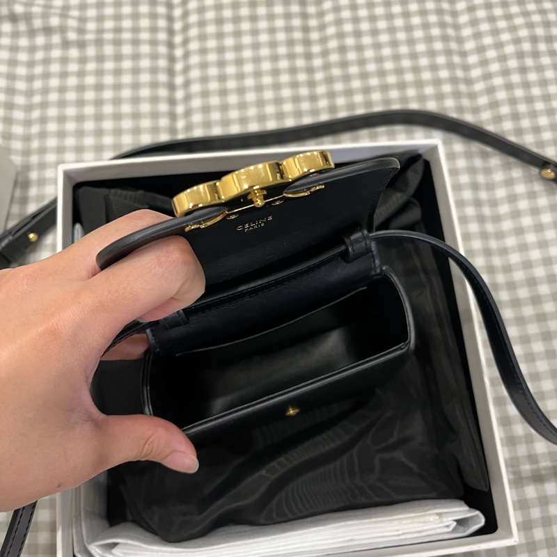 CELINE 斜背包 小包 CLAUDE 黑金 小廢包-3