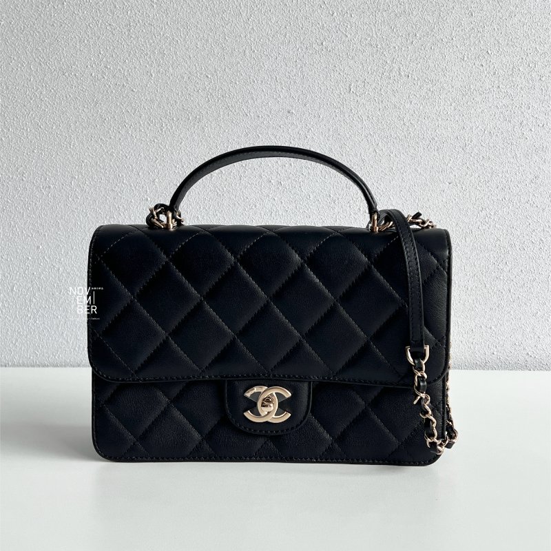 閒置新💖 Chanel 香奈兒 Coco Lady 手柄翻蓋包 黑色淡金釦-0