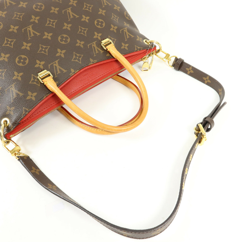 LOUIS VUITTON Monogram Pallas金扣手挽肩背兩用袋棕色/紅色-4