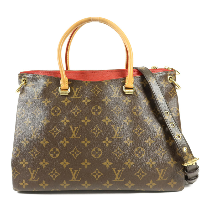 LOUIS VUITTON Monogram Pallas金扣手挽肩背兩用袋棕色/紅色-0