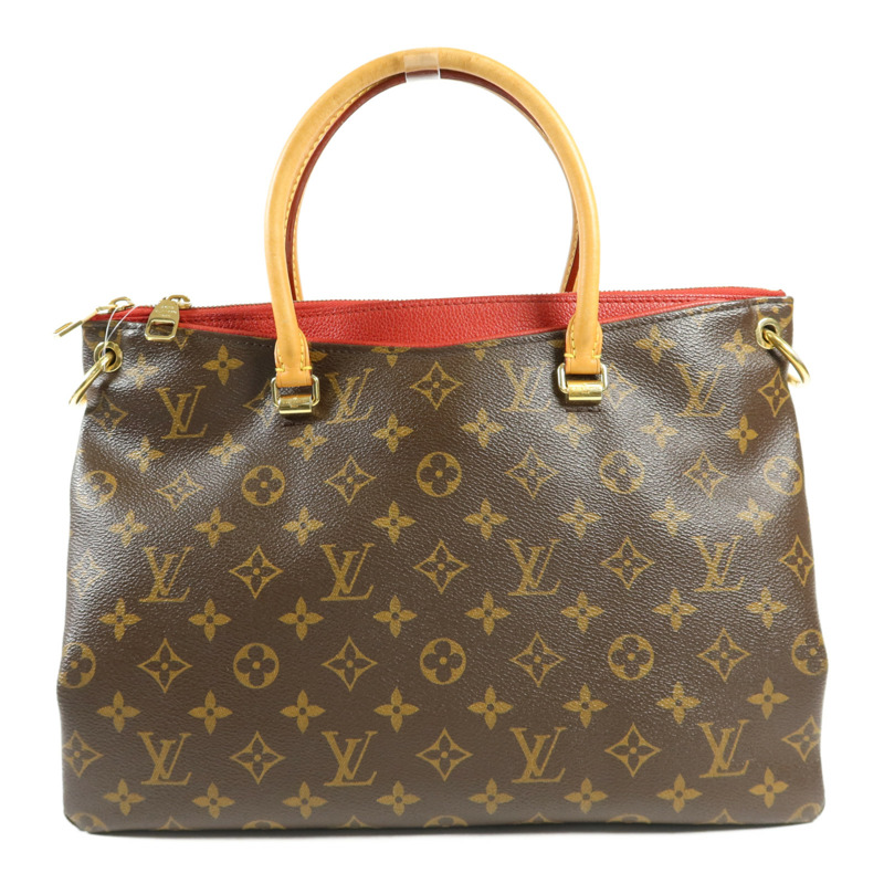 LOUIS VUITTON Monogram Pallas金扣手挽肩背兩用袋棕色/紅色-1