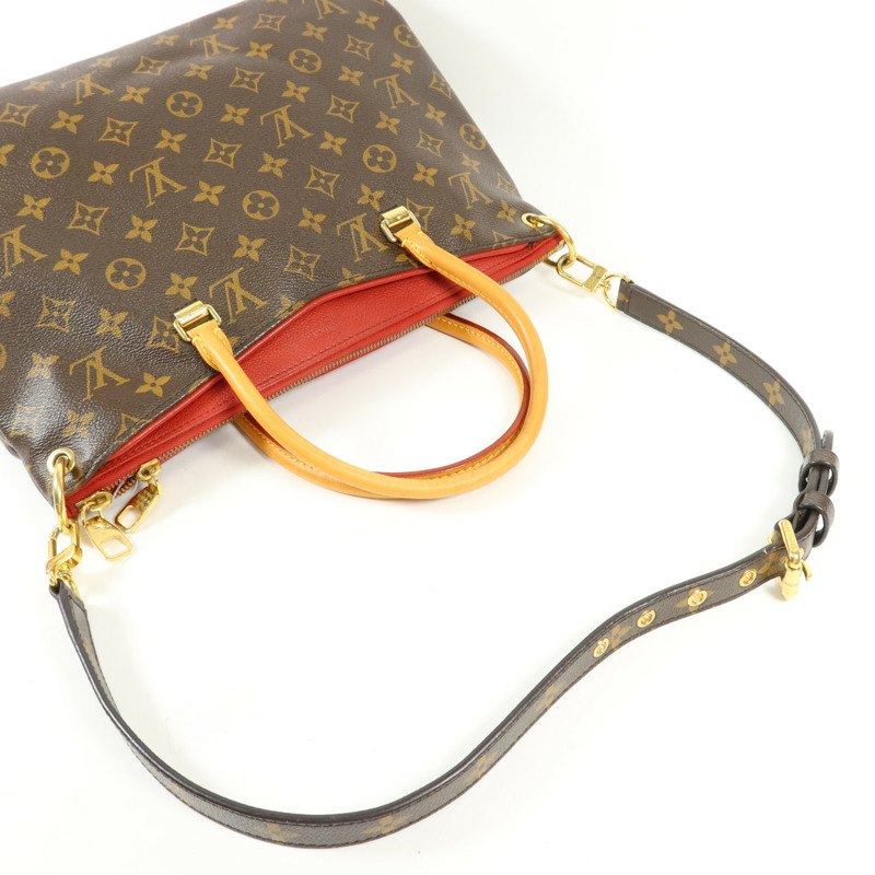 LOUIS VUITTON Monogram Pallas金扣手挽肩背兩用袋棕色/紅色-4