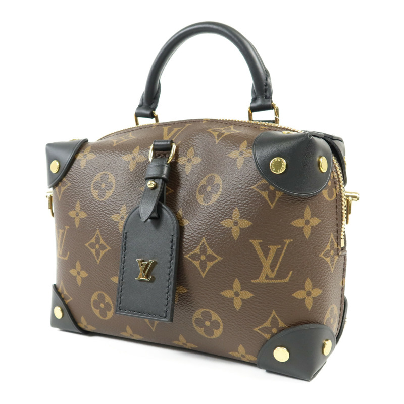 LOUIS VUITTON Monogram Petite Malle Souple金扣手挽肩背兩用袋棕色-2
