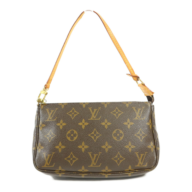 LOUIS VUITTON Monogram Pochette Accessoires金扣手挽袋棕色-1