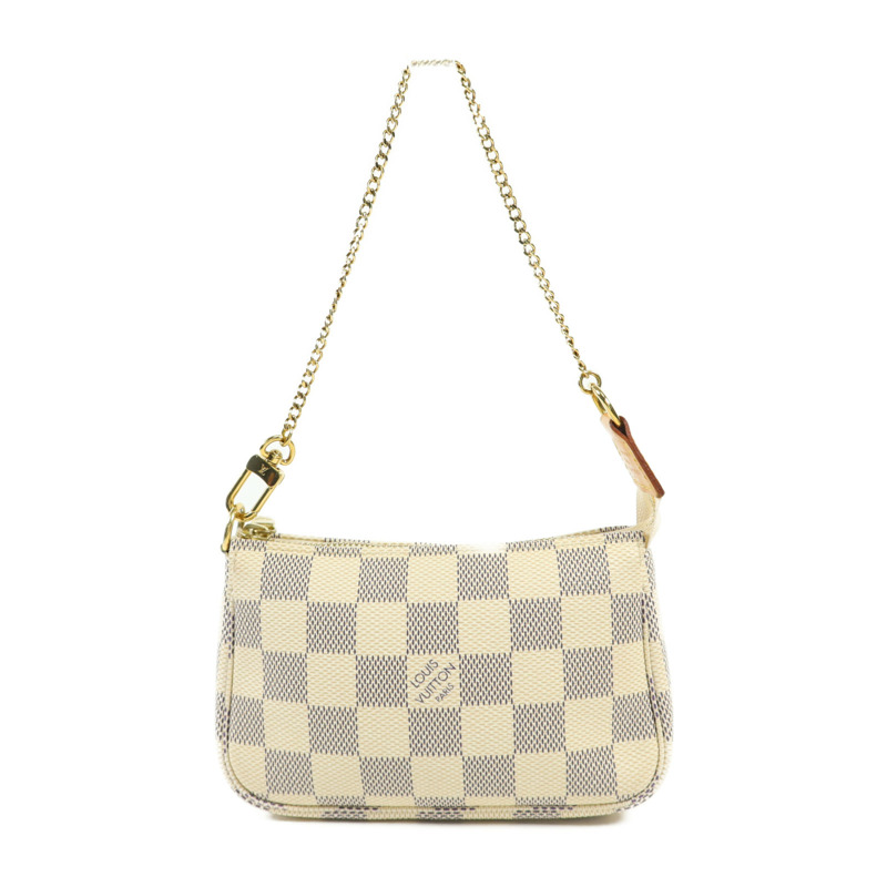 LOUIS VUITTON Damier Azur Mini Pochette Accessories金扣鏈帶手挽袋-0