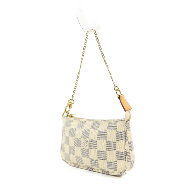 LOUIS VUITTON Damier Azur Mini Pochette Accessories金扣鏈帶手挽袋-2
