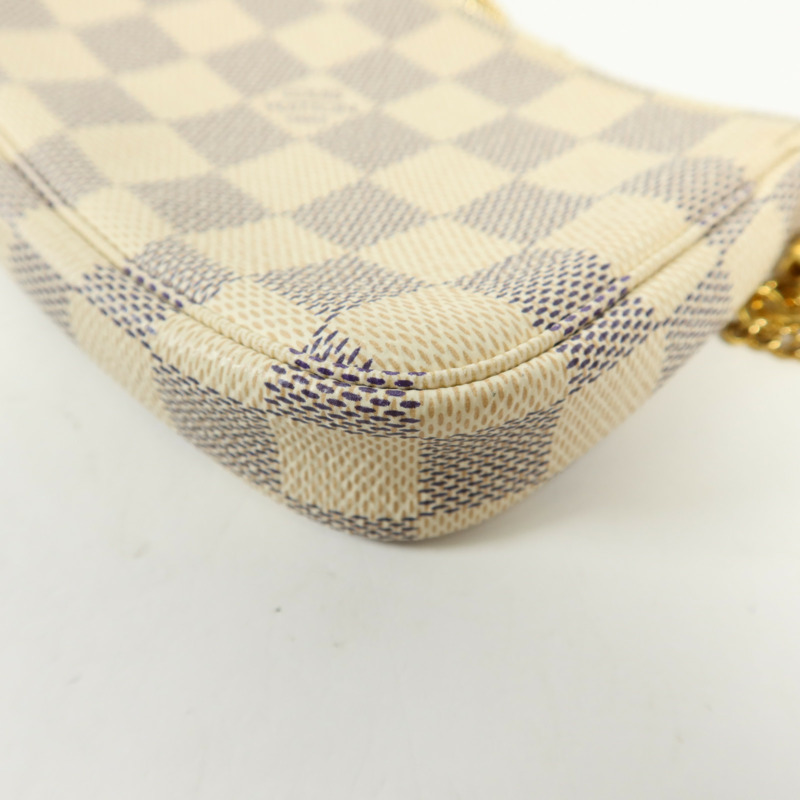 LOUIS VUITTON Damier Azur Mini Pochette Accessories金扣鏈帶手挽袋-10