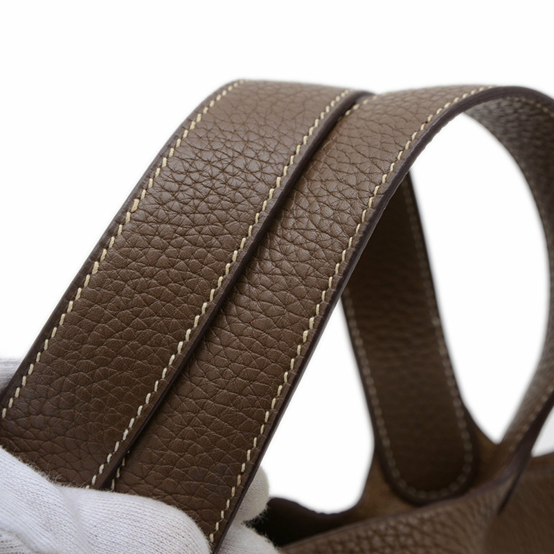 Hermes Hermès Picotin Lock MM 22 手袋,採用 Taurillon Etoupe 皮革搭配金色金屬配件和 C 印章-2