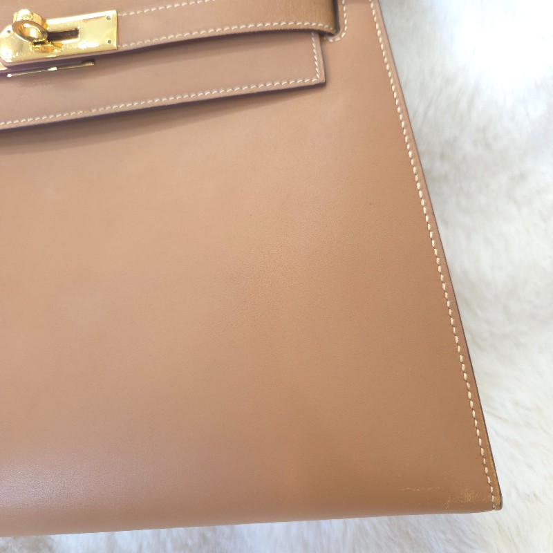 Hermès Kelly 28 手提包 金釦 金棕 二手 v刻-8