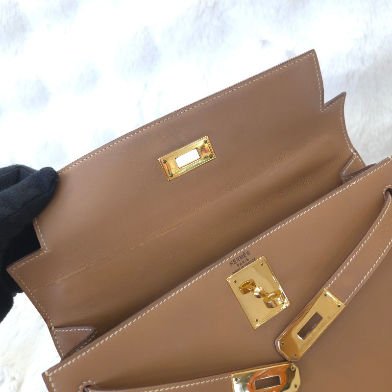Hermès Kelly 28 手提包 金釦 金棕 二手 v刻-14