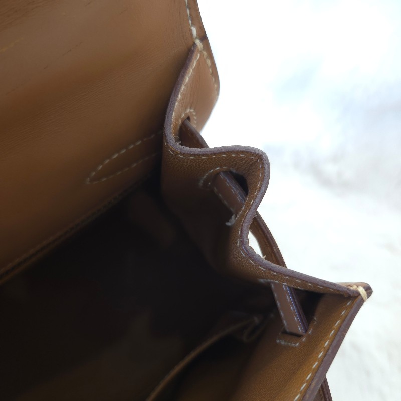 Hermès Kelly 28 手提包 金釦 金棕 二手 v刻-37