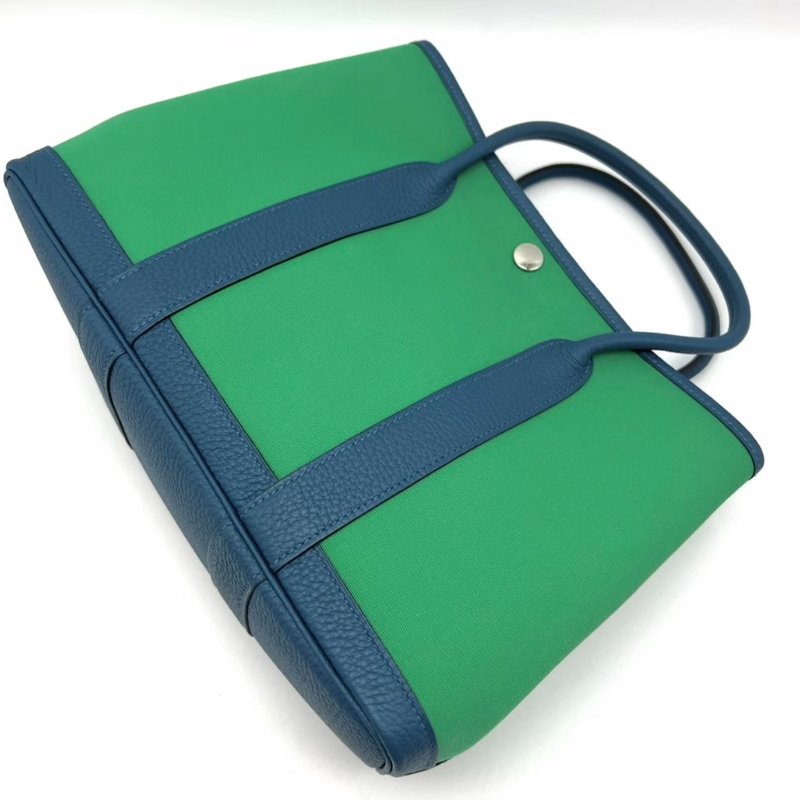 ️HERMES 帆布拼皮花園30手提包 30*21*14 99新配件塵袋購證吊牌-2