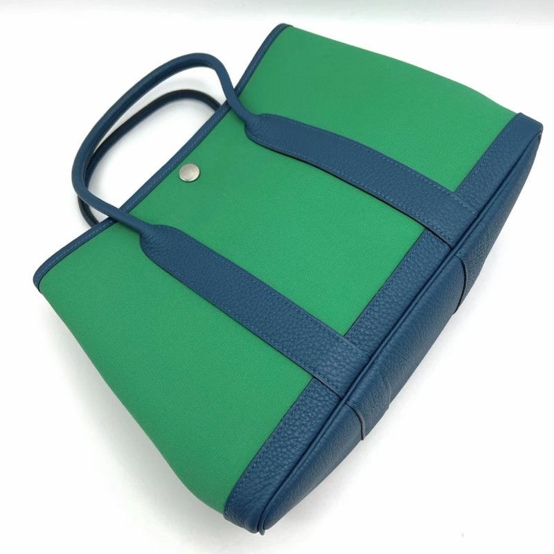 ️HERMES 帆布拼皮花園30手提包 30*21*14 99新配件塵袋購證吊牌-3