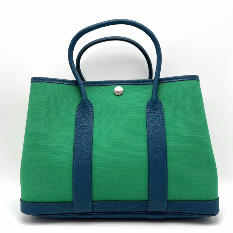 HERMES 帆布拼皮花園30手提包 30*21*14 99新配件塵袋購證吊牌-1