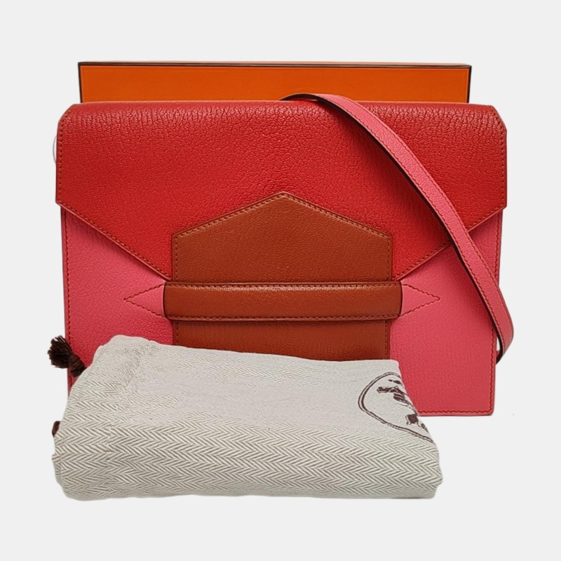 HERMES Faco 拼色Chevre
Mysore山羊皮單肩包斜挎包 銀色五金 A刻 可拆卸肩帶-7