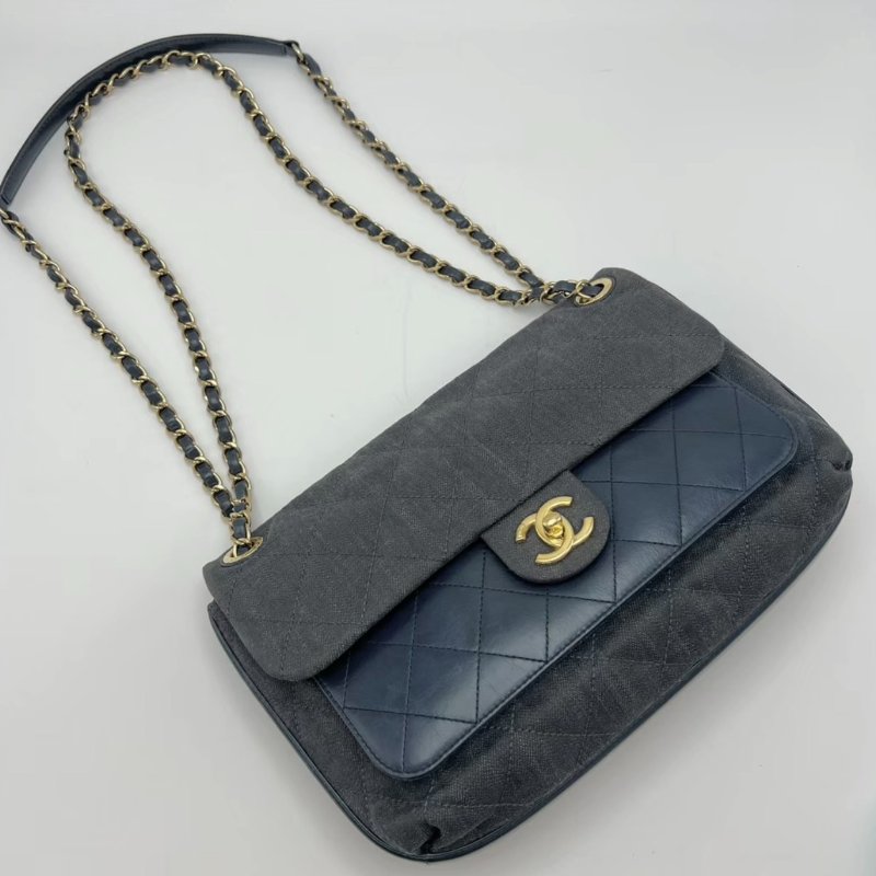 ️CHANEL 丹寧牛仔cf肩背斜背鏈條包 29*15*9 98新配件塵袋-1