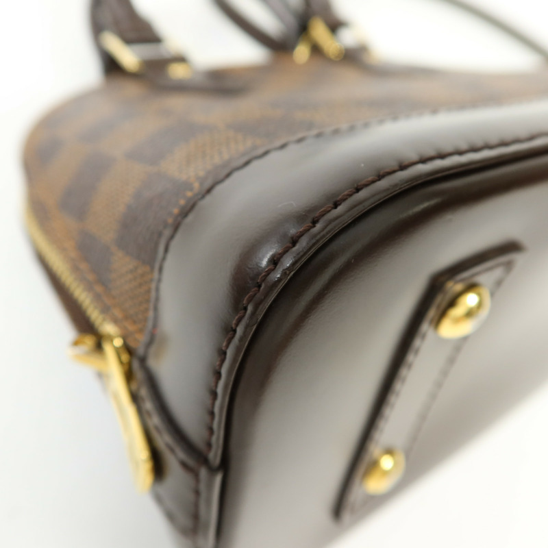 LOUIS VUITTON Damier Alma BB金扣手挽肩背兩用袋棕色-12