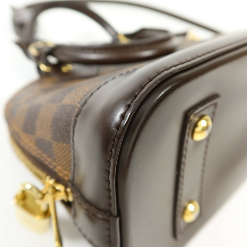 LOUIS VUITTON Damier Alma BB金扣手挽肩背兩用袋棕色-13