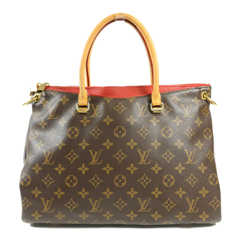 LOUIS VUITTON Monogram Pallas金扣手挽肩背兩用袋棕色/紅色-1