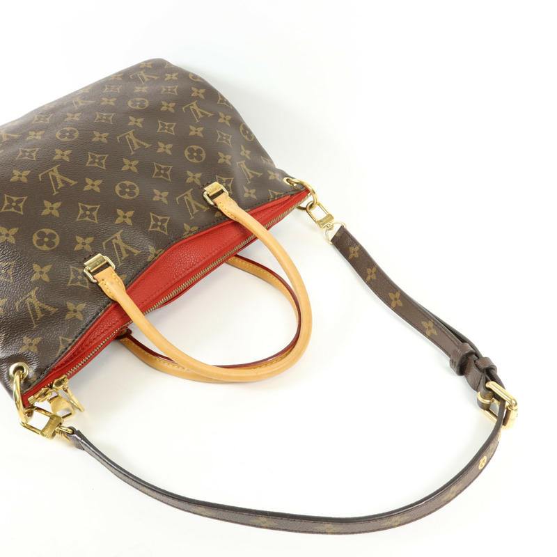 LOUIS VUITTON Monogram Pallas金扣手挽肩背兩用袋棕色/紅色-4