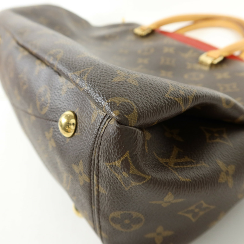 LOUIS VUITTON Monogram Pallas金扣手挽肩背兩用袋棕色/紅色-12