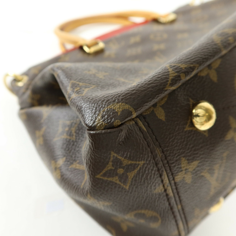 LOUIS VUITTON Monogram Pallas金扣手挽肩背兩用袋棕色/紅色-13